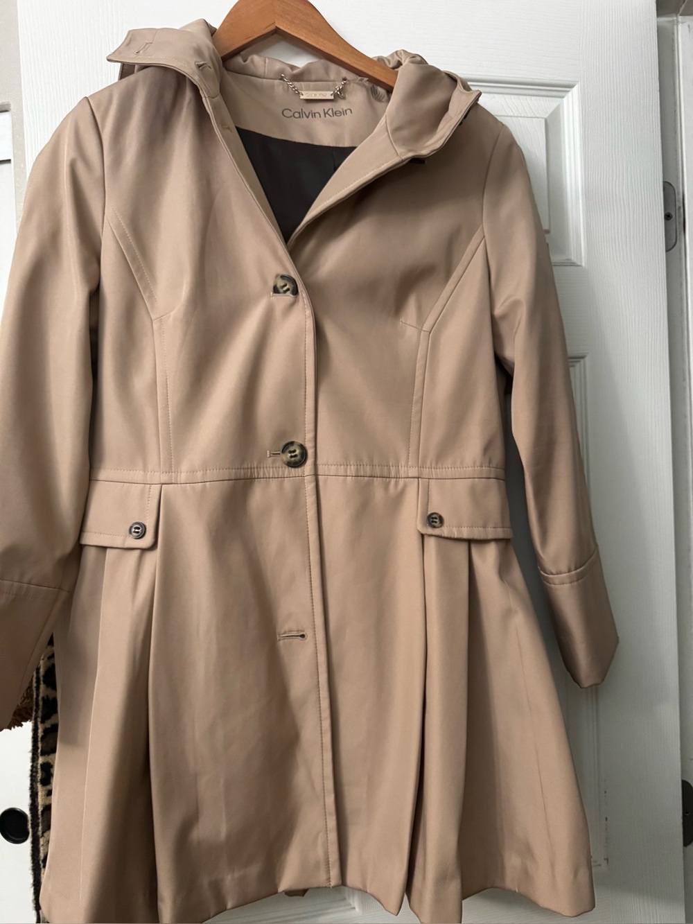 Calvin Klein Women's Beige Hooded Trench Coat Size M